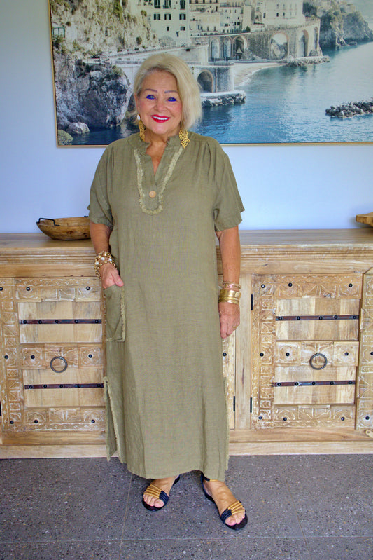 V Neck Button Dress