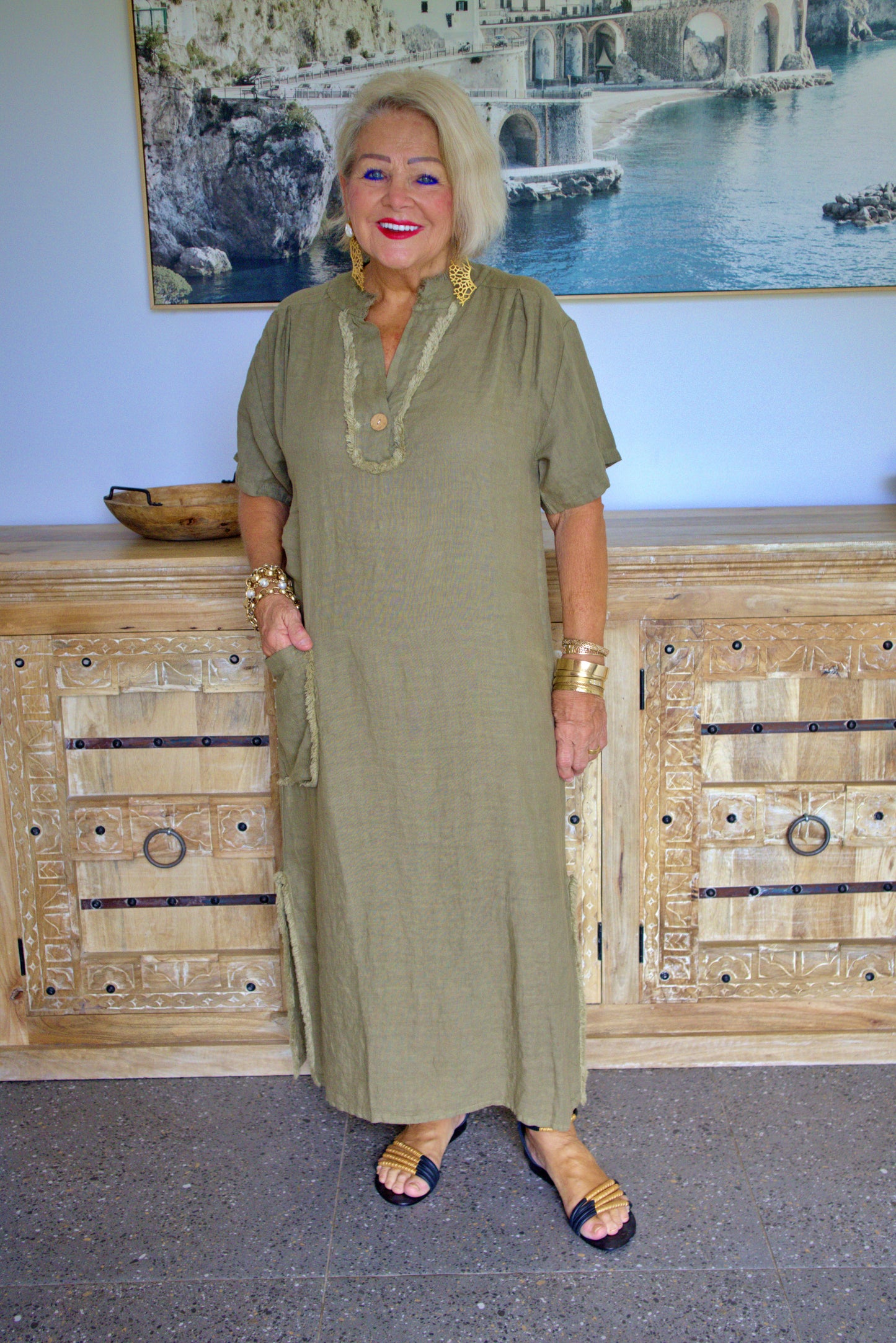V Neck Button Dress