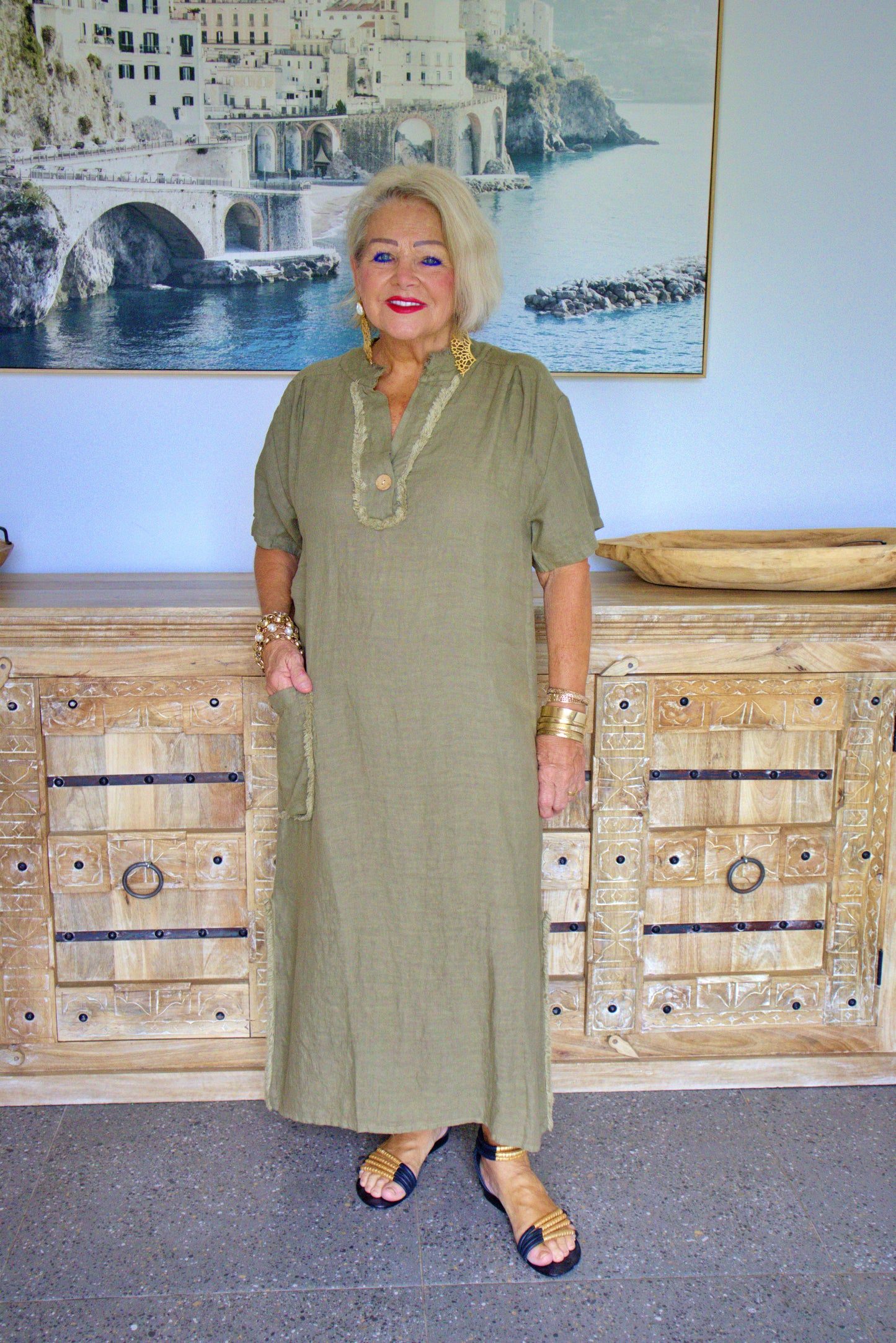 V Neck Button Dress