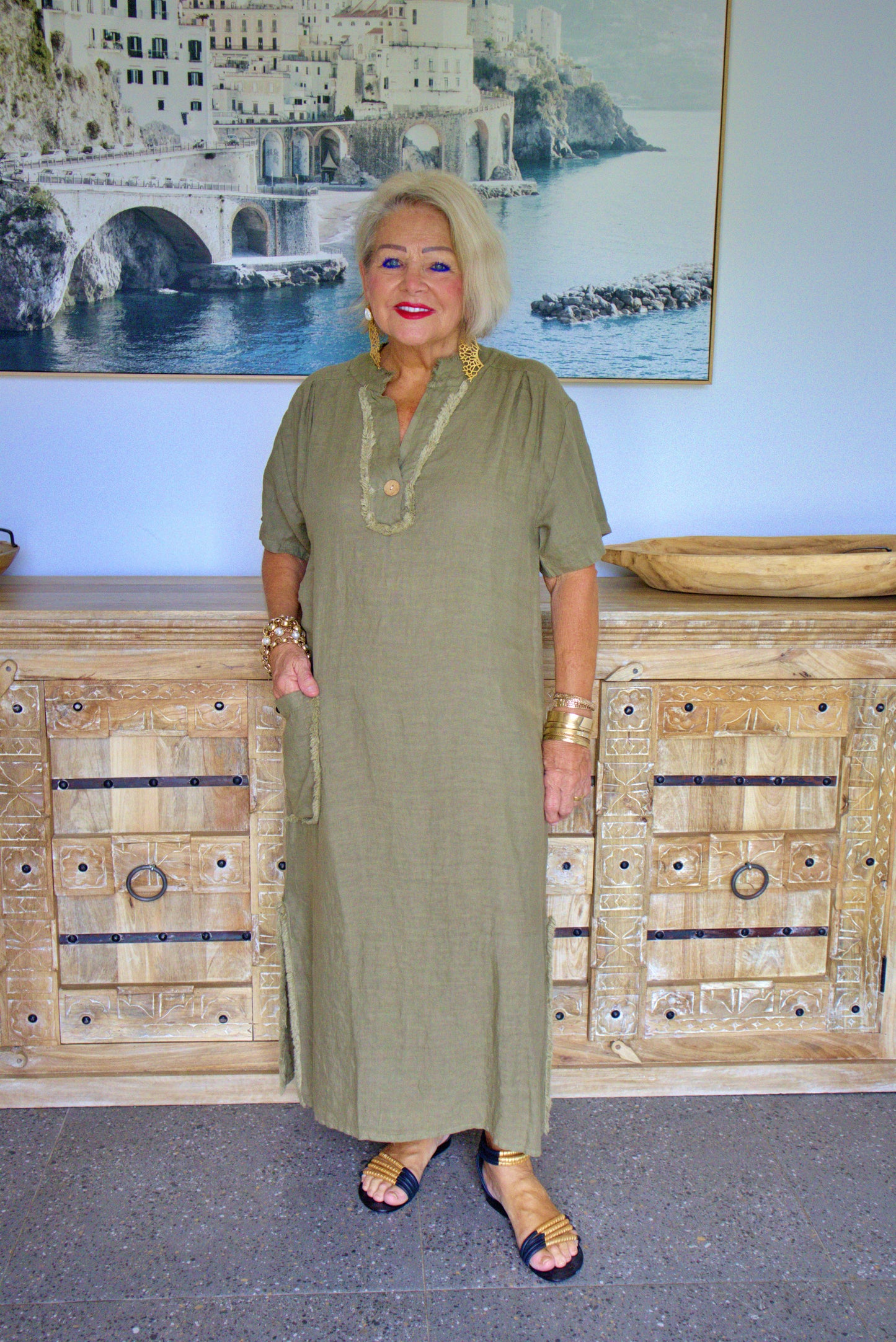 V Neck Button Dress