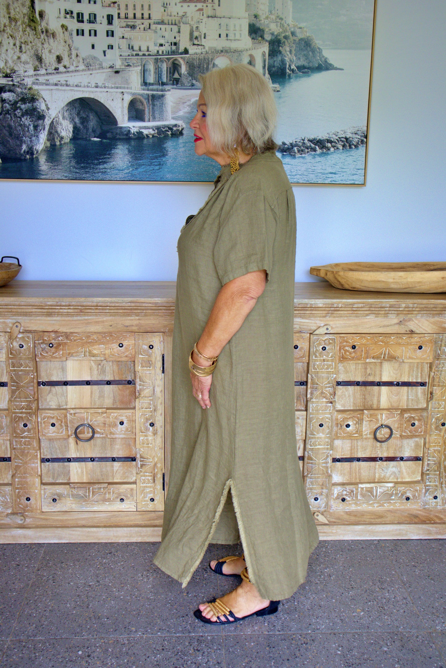 V Neck Button Dress