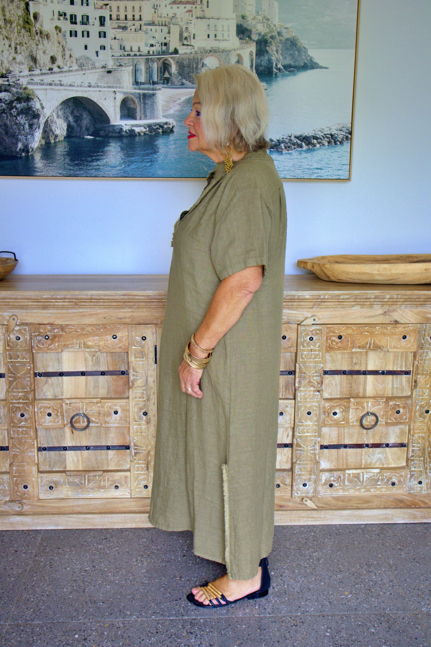 V Neck Button Dress