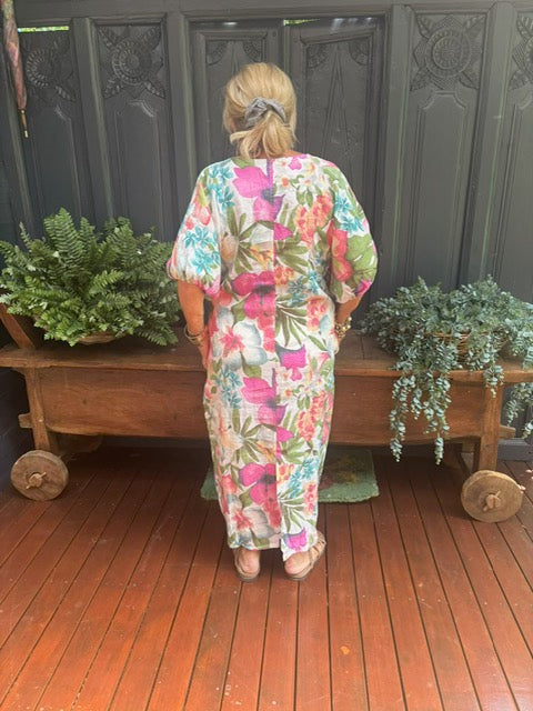 V Neck Hibiscus Dress