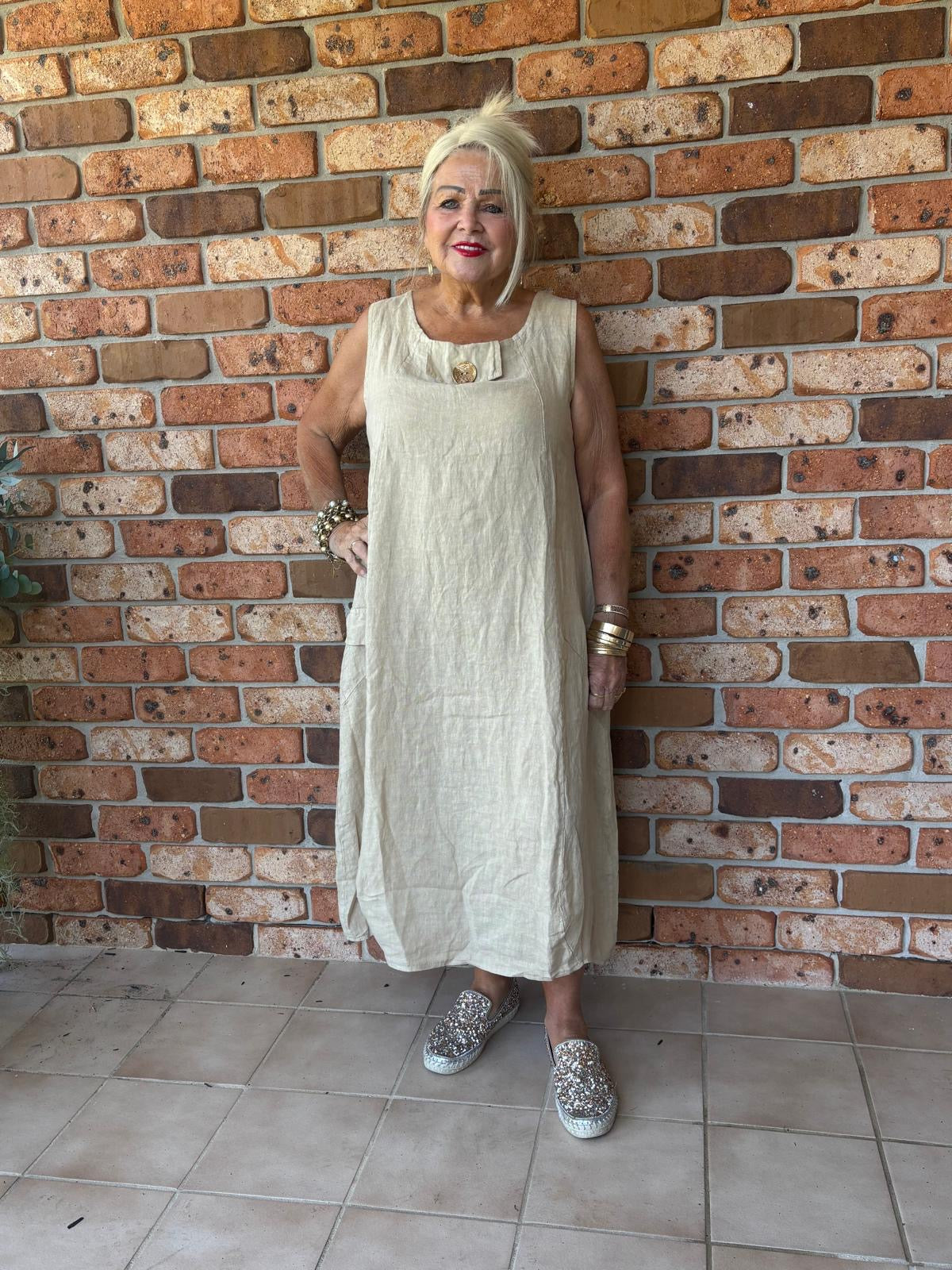 Gold Button Dress