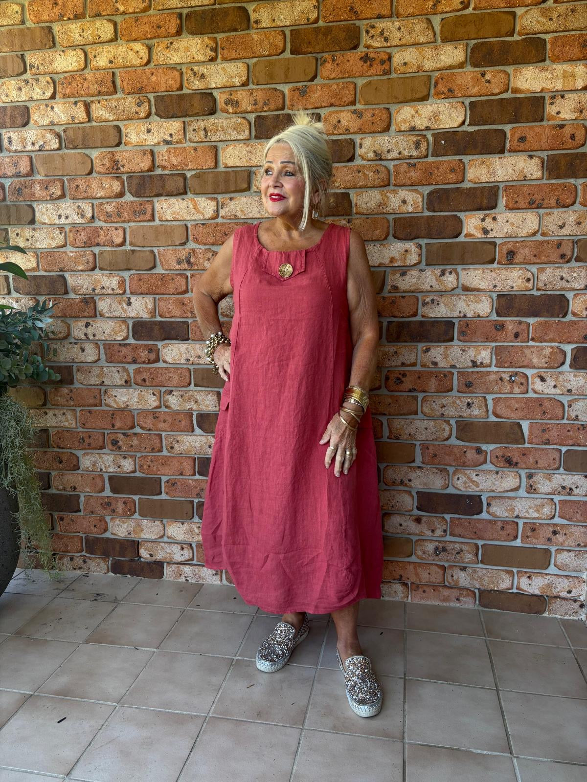 Gold Button Dress