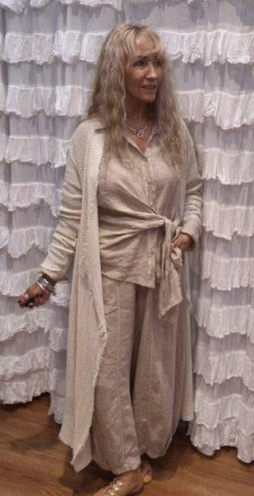 Fringed Pocket Elastic Hem Pants