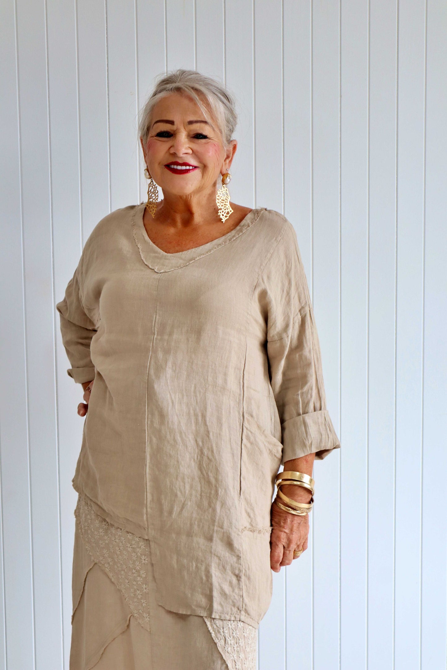 Linen Cut Up Hem Top