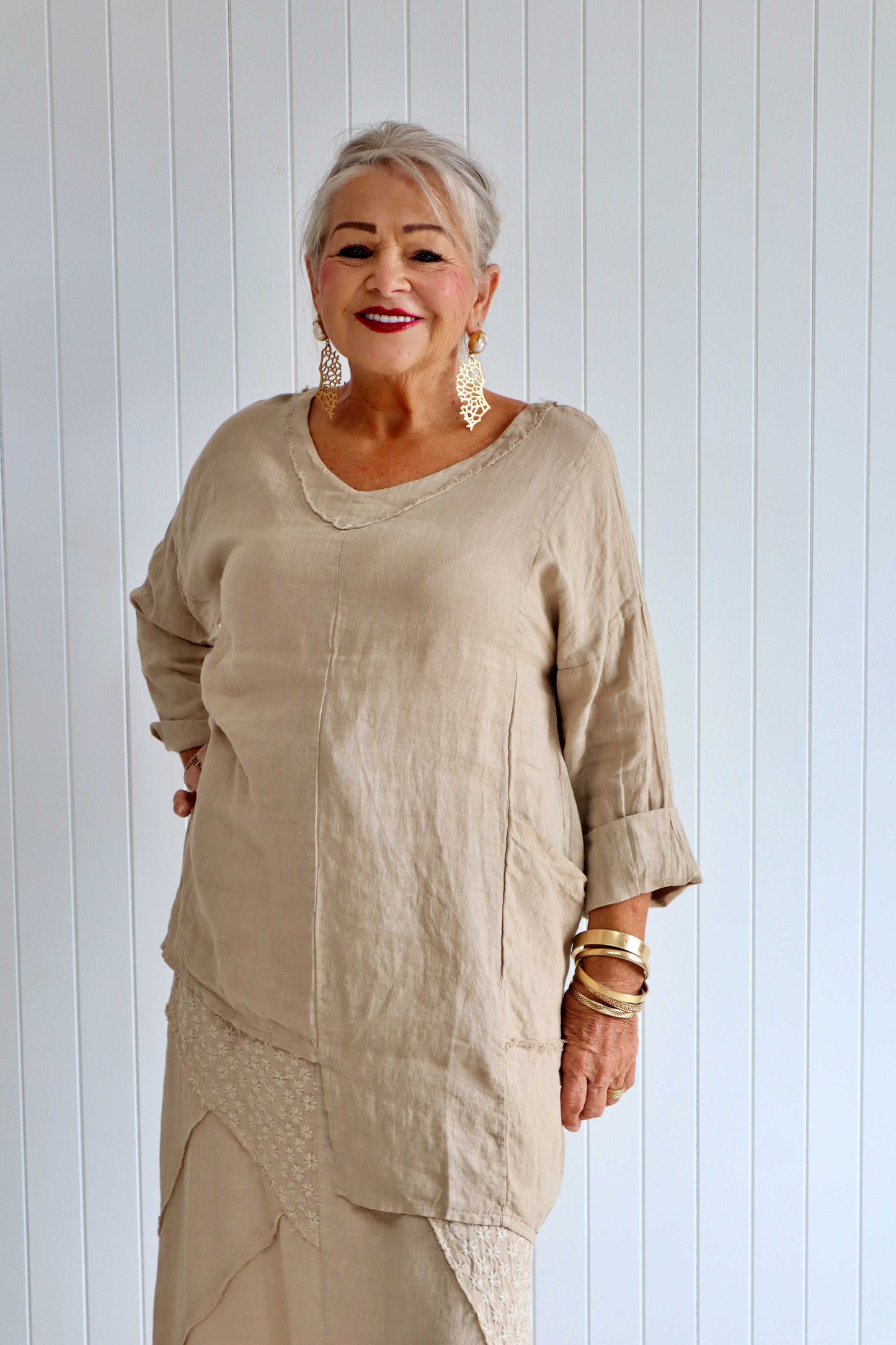 Linen Cut Up Hem Top