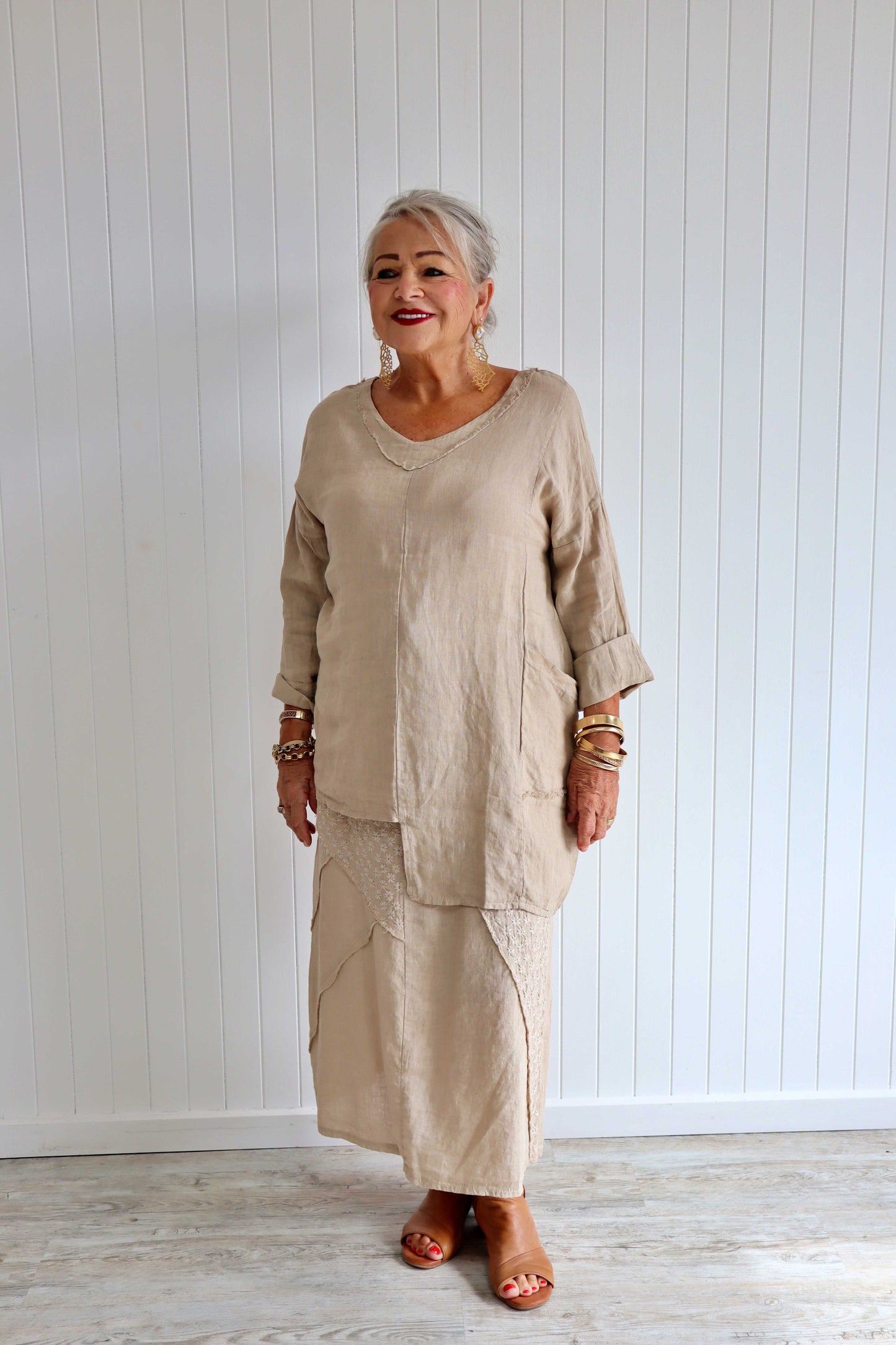 Linen Cut Up Hem Top