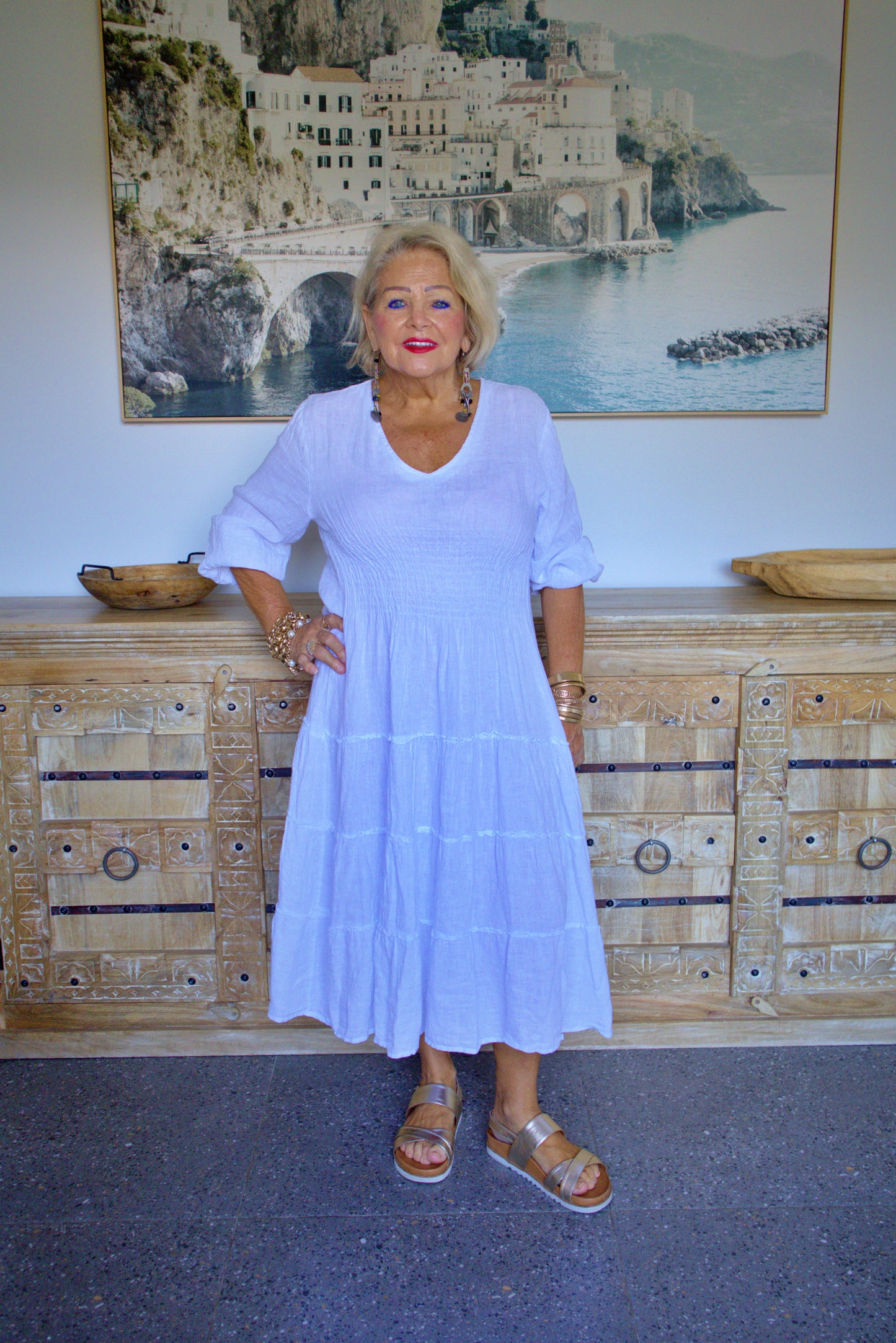 Shirred Linen Dress