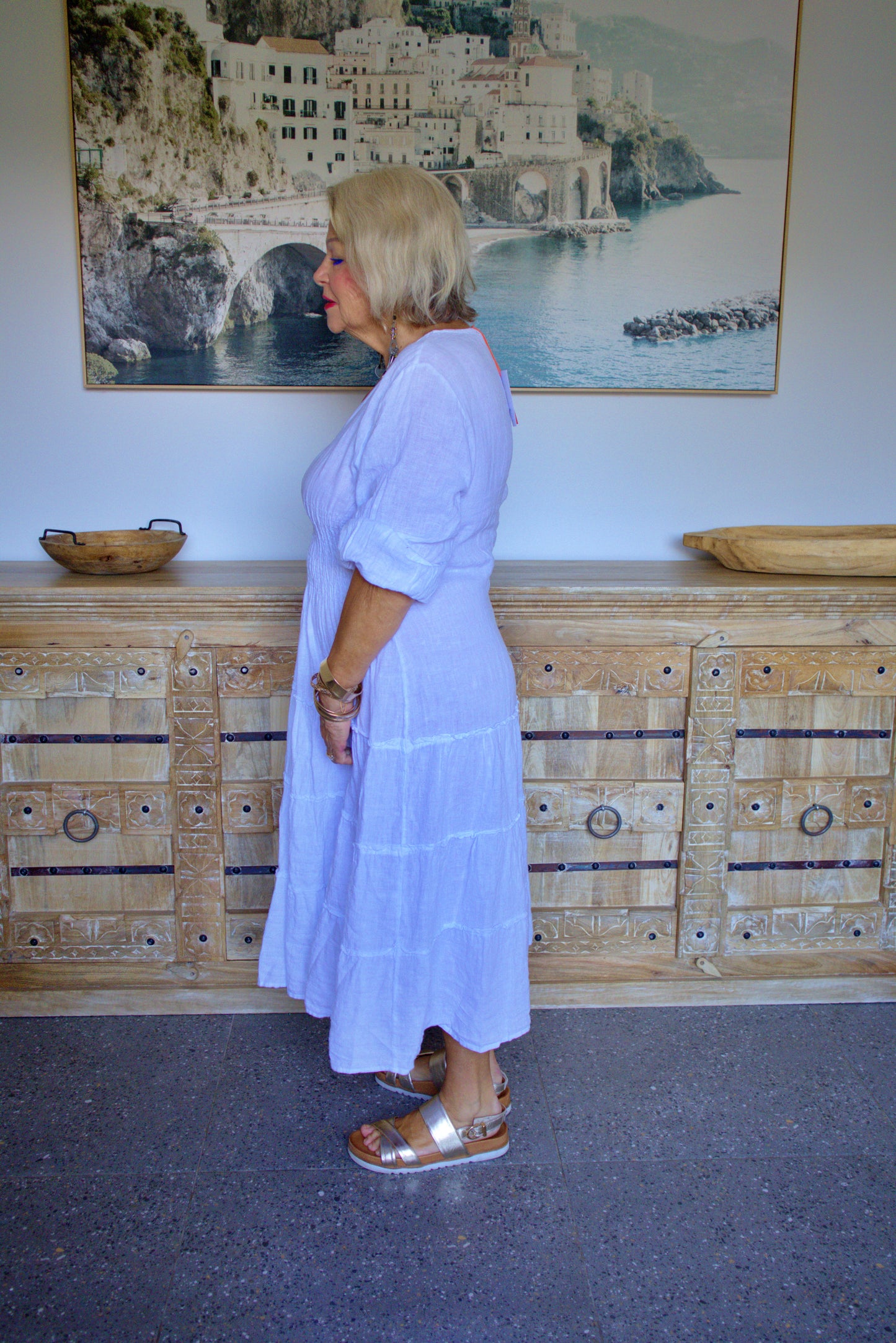 Shirred Linen Dress