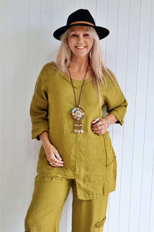 Linen Cut Up Hem Top