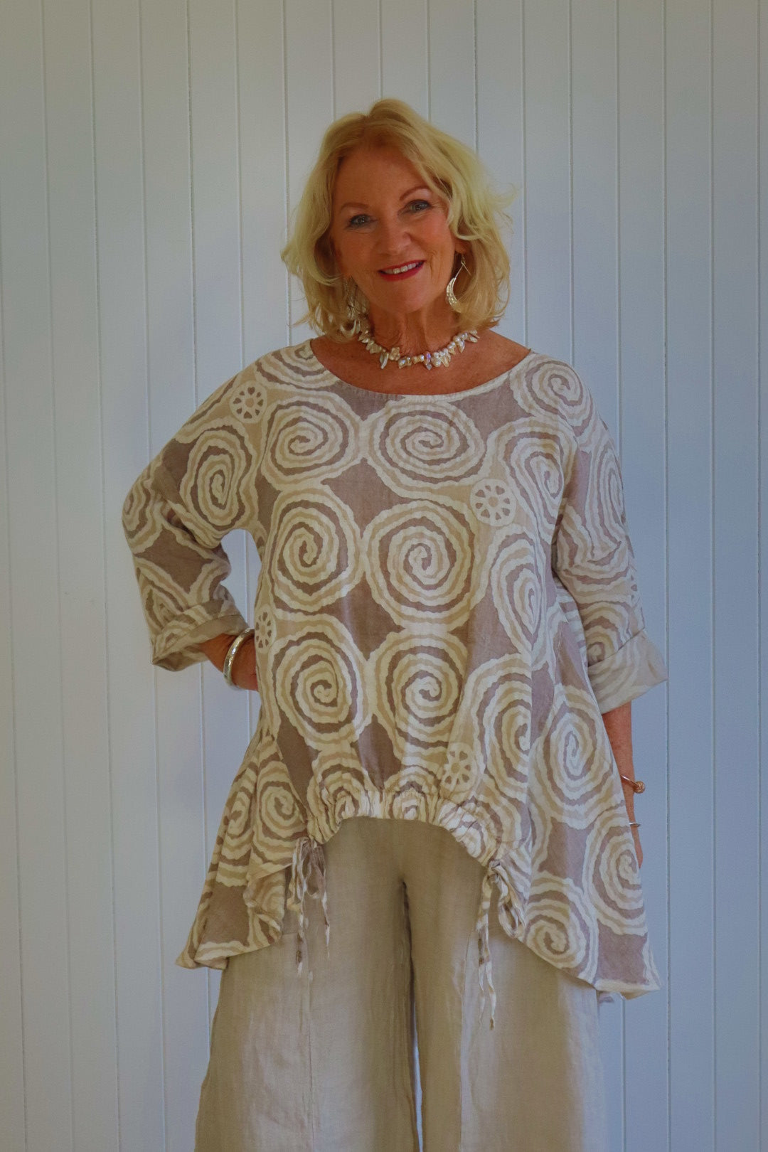 Mary Print 100% Linen Top